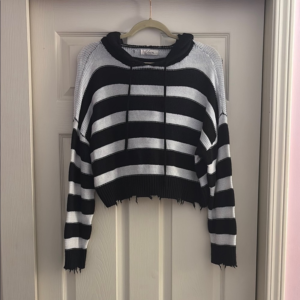 Elan Black and White Cowl Neck Sweater